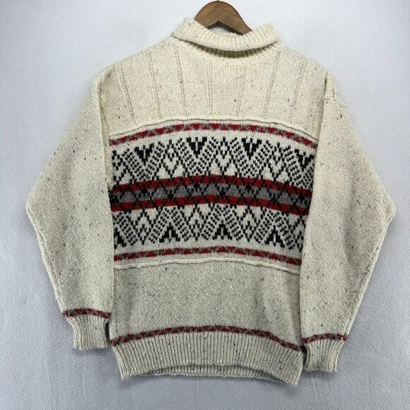 Vintage Sportables Sweater Men's medium Beige Turtleneck Wool Geometric Festive - Picture 1 of 7